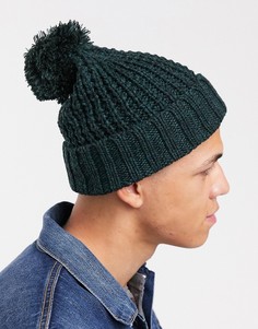 Черно-зеленая шапка-бини крупной вязки с помпоном ASOS DESIGN-Зеленый