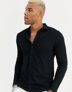 Черная рубашка из органического хлопка с длинными рукавами ASOS DESIGN-Черный