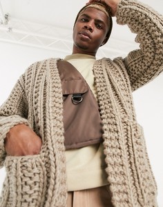 Кардиган из плотного материала в рубчик ASOS DESIGN-Светло-коричневый