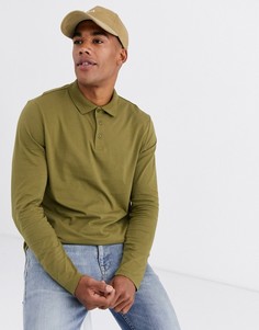 Трикотажное поло цвета хаки с длинными рукавами из органического хлопка ASOS DESIGN-Зеленый