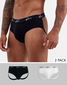 Набор из 2 трусов из органического хлопка с фирменным поясом ASOS DESIGN - Скидка-Черный