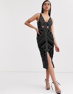 Платье-футляр миди с вырезами и отделкой ASOS DESIGN-Черный