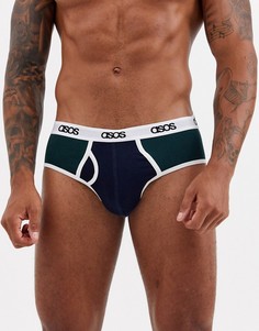 Трусы из органического хлопка с логотипом на поясе (синие/хаки) ASOS DESIGN-Зеленый