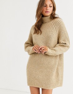 Платье мини с отворачивающимся воротником ASOS DESIGN-Бежевый