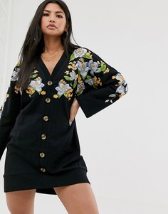 Трикотажное платье мини с вышивкой и пуговицами ASOS DESIGN-Черный