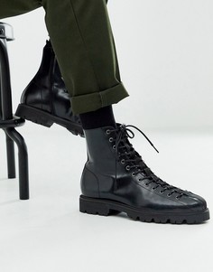 Черные кожаные ботинки на шнуровке ASOS DESIGN-Черный