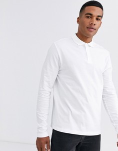 Белое трикотажное поло с длинными рукавами из органического хлопка ASOS DESIGN-Белый