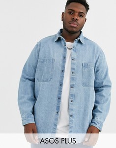 Выбеленная джинсовая рубашка навыпуск с двумя карманами ASOS DESIGN Plus-Синий