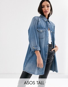 Синяя джинсовая oversize-рубашка ASOS DESIGN Tall-Синий