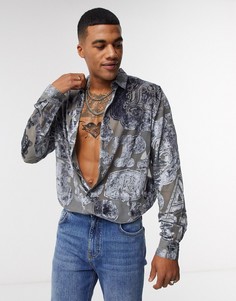 Удлиненная рубашка с узором из букв ASOS DESIGN-Серый