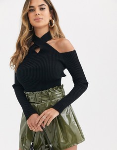Джемпер тонкой вязки в рубчик с вырезами ASOS DESIGN-Черный