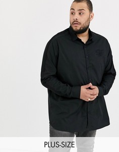 Черная эластичная рубашка с вышивкой на груди и лентой на рукавах Duke king size-Черный