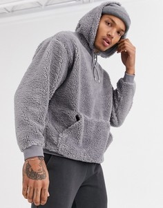 Oversize-худи из искусственного меха серого цвета ASOS DESIGN-Серый