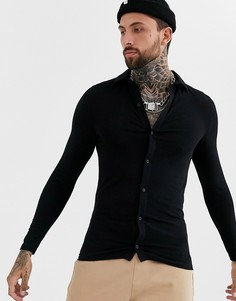 Черная облегающая рубашка из органического хлопка ASOS DESIGN-Черный