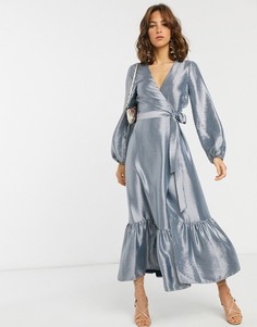 Платье миди с запахом и эффектом металлик ASOS DESIGN-Серый