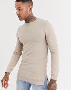 Длинный обтягивающий свитшот с разрезами ASOS DESIGN-Бежевый