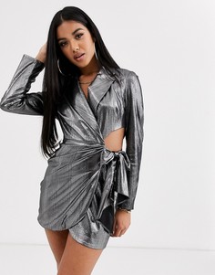 Трикотажный пиджак с эффектом металлик и драпировкой ASOS DESIGN-Мульти