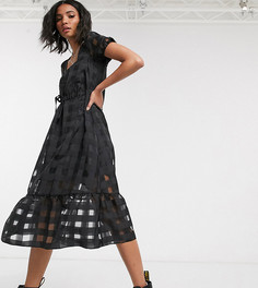 Платье миди в клетку с пышными рукавами Reclaimed Vintage inspired-Черный