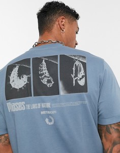 Свободная футболка с отворотами на рукавах и принтом ASOS DESIGN-Синий