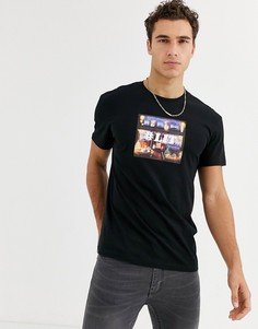 Черная oversize-футболка с новогодним принтом Jack & Jones Originals-Черный