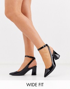 Черные туфли на каблуке для широкой стопы с ремешком на пятке New Look-Черный