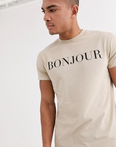 Футболка с принтом и отворотами на рукавах ASOS DESIGN-Бежевый