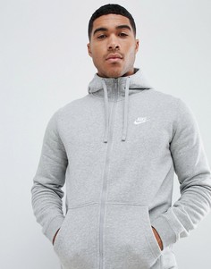 Серый худи на молнии Nike Club