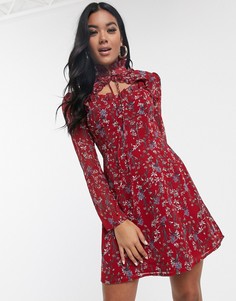 Чайное платье с цветочным принтом и завязкой Missguided-Мульти