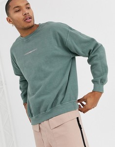 Зеленый свитшот с принтом на спине Topman