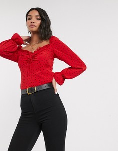 Красная блузка с квадратным вырезом Topshop-Красный