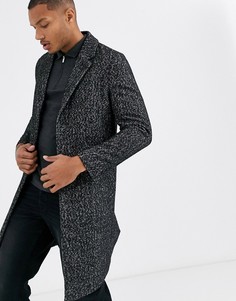 Серое пальто с узором \в елочку\" Topman-Темно-синий