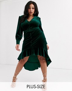 Асимметричное бархатное платье изумрудно-зеленого цвета Missguided Plus-Зеленый