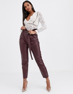 Бордовые брюки из искусственной кожи Missguided-Красный