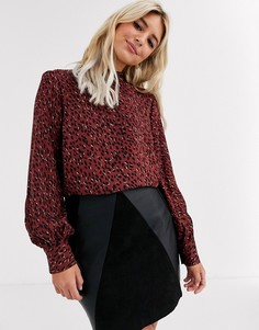 Красная блузка с высоким воротом и узором New Look-Красный