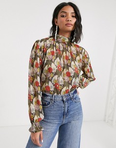 Блузка с принтом и присборенной отделкой Topshop-Мульти