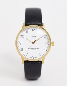 Черные часы с кожаным ремешком Timex Waterbury-Черный