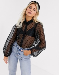 Черная блузка в горошек New Look-Черный