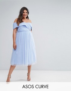 Тюлевое платье миди ASOS CURVE WEDDING-Синий