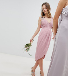 Платье миди с запахом и отделкой TFNC Petite-Розовый