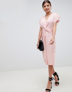 Платье миди с перекрутом и рукавами кимоно ASOS DESIGN-Розовый