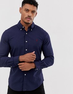 Темно-синяя приталенная рубашка на пуговицах с логотипом Polo Ralph Lauren-Темно-синий