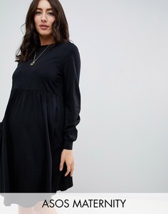 Хлопковое свободное платье с длинными рукавами ASOS DESIGN Maternity-Черный