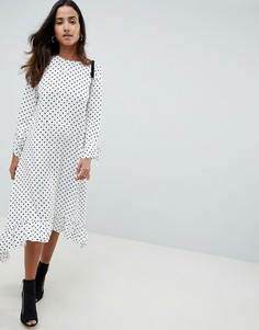 Мягкое платье-трапеция миди в горошек с баской ASOS DESIGN-Мульти