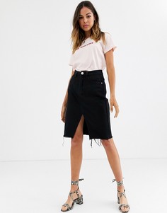 Джинсовая юбка миди с необработанным краем Glamorous-Черный