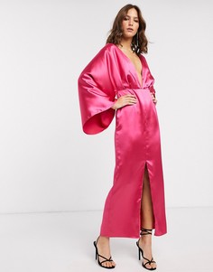 Атласное платье миди с рукавами кимоно ASOS EDITION-Розовый