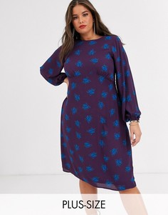 Фиолетовое чайное платье с длинными рукавами и цветочным принтом Fashion Union Plus-Фиолетовый