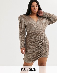 Платье мини с пайетками и эффектными плечами Lavish Alice Plus-Золотой