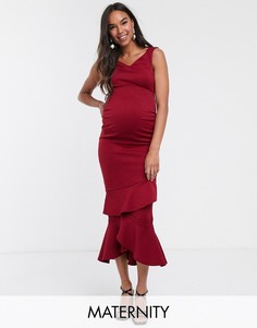 Платье миди с оборкой и открытыми плечами True Violet Maternity-Красный