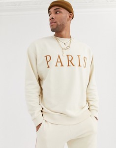 Бежевый oversize-свитшот от комплекта с вышивкой \Paris\" ASOS DESIGN