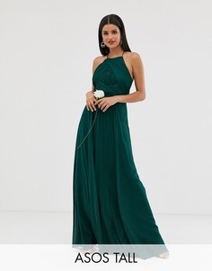Платье макси со сборками на лифе ASOS DESIGN Tall Bridesmaid-Зеленый